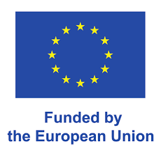 Logotipo bandeira azul estrelas união europeia lettering Funded by the European Union
